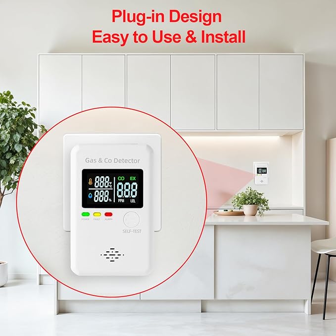 3 Packs Natural Gas & Carbon Monoxide Alarm,Combination Gas & Carbon Monoxide Detector,4-in-1 Real-time Display & Monitor,Plug in Propane Detector & CO Alarm for Home,RV,Apartment