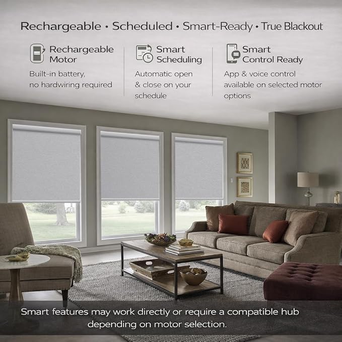 Zshine Motorized Blackout Window Blinds Customize Width (23-95 Inches) Remote Control Wireless and Rechargeable Roller Shades Blinds for Windows, Home, Office, Hotel, Club, Restaurant(82141G)