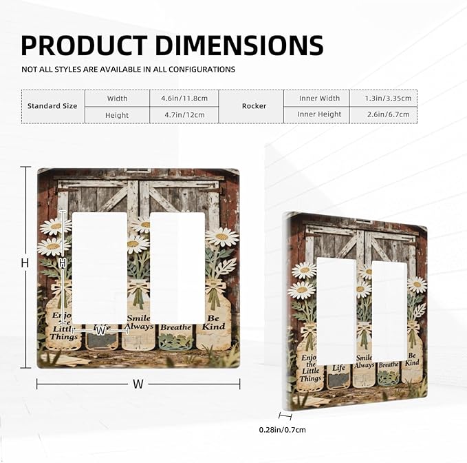 Bvtewkhz Rustic Daisy Barn Door Flowers 2 Gang Double Rocker Decorative Light Switch Covers Electrical Faceplate Switch Plates for Bathroom Kitchen Home