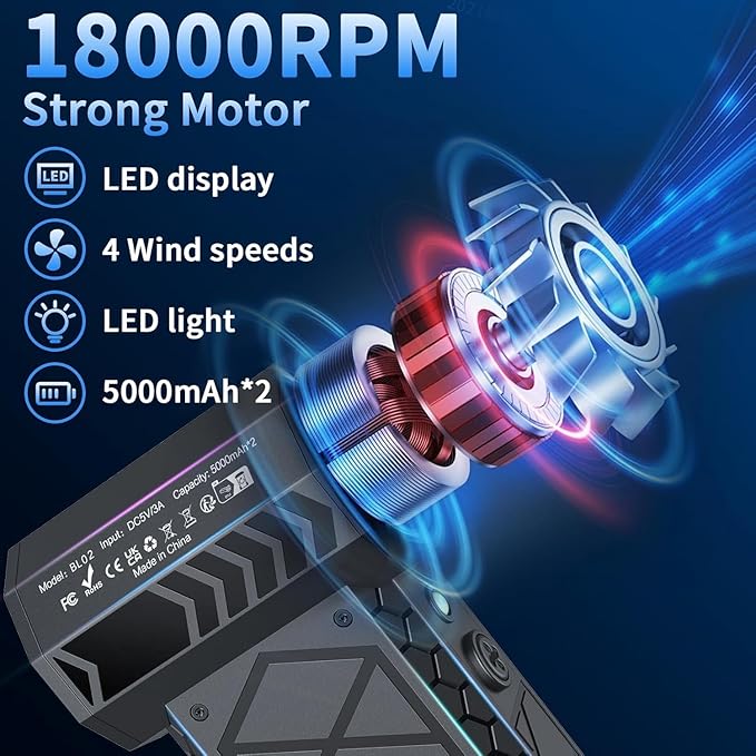 Earglow Compressed Air Duster, 180000RPM Mini Electric Dust Blower, Rechargeable Air Blower with 2 LED Lights, 4-Gear Adjustable Compressed Air Cleaner for PC, Cool Gadgets for Men