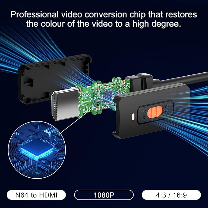 Azduou N64 to HDMI Converter Converts N64 Game Console Video Signal to HDMI Signal Easily Connect The Game Console to HDTV Adapter/Converter（Support N64，SNES，SFC，NGC 4 in 1）