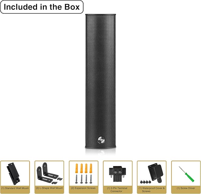Sound Town Weatherproof Compact Aluminum Line Array Column Speaker with Wall Mount Bracket, 4 x 3 Woofers, 2 x 1.2 Dome Tweeters, Black, for Church, Indoor & Outdoor Installation (CARPO-M42B)