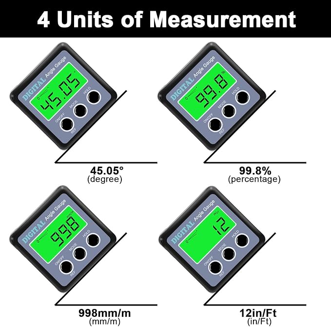 Digital Angle Gauge, Angle Finder Magnetic Digital Level Protractor, Table Saw Accessories with LCD Backlight Display Data Hold and V-groove & Magnetic Base