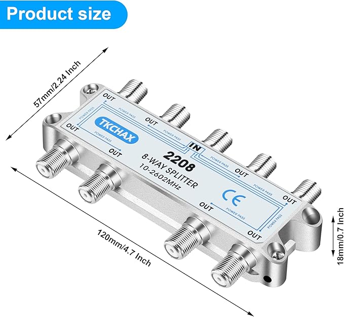 TKCHAX 8 Way Coaxial Cable Splitter,Support 10-2602MHz, RG6 Compatible, Nickel-Plated for Cable Splitter,Work with CATV, Satellite TV,Antenna System and MoCA Configurations