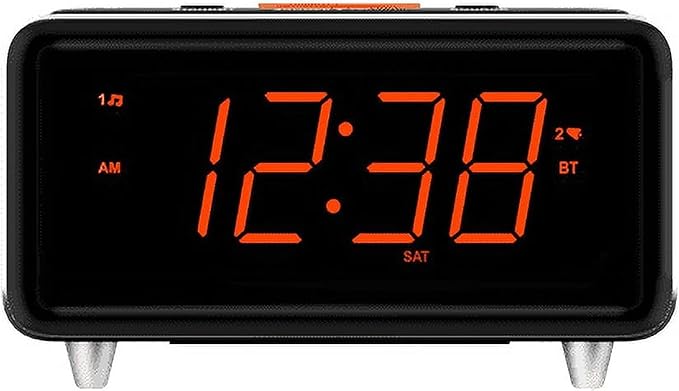 Emerson CKS1521 SmartSet Bluetooth Dual Alarm Clock Radio with 1.4” Orange LED Display, USB Charger, FM Radio, AUX Input, Auto-Dimmer, and Orange Accent Light