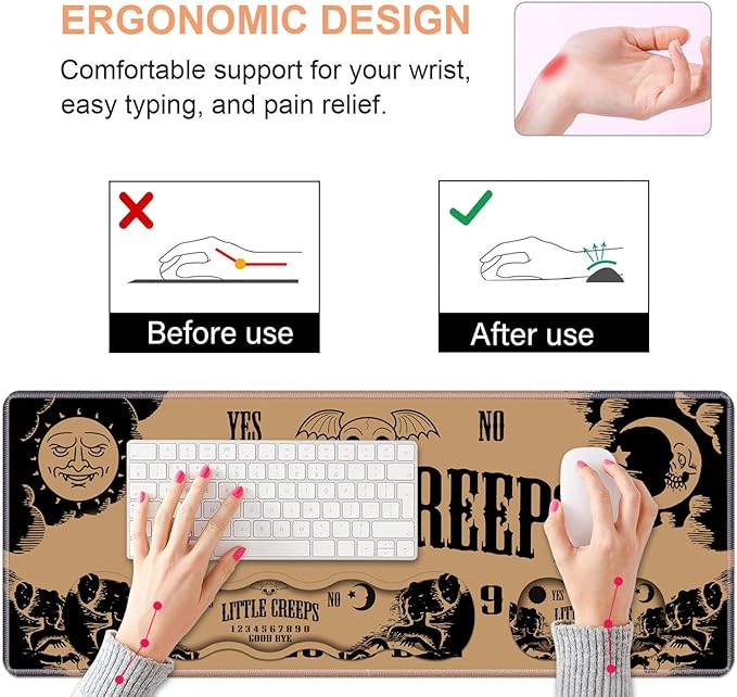 Ergonomic Keyboard Wrist Rest & Mouse Pad Wrist Rest Set, Large XXL Gaming Desk Mat 31.5"x 11.8" with Non-Slip Base, Memory Foam, Easy Typing Pain Relief for Home & Office, Ouija Board