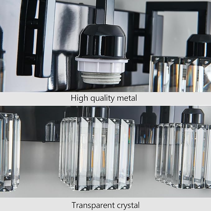 FDPBY Modern Bathroom Vanity Light 4-Lights Plating Black Vanity Light Crystal Wall Light Bathroom Light Fixtures