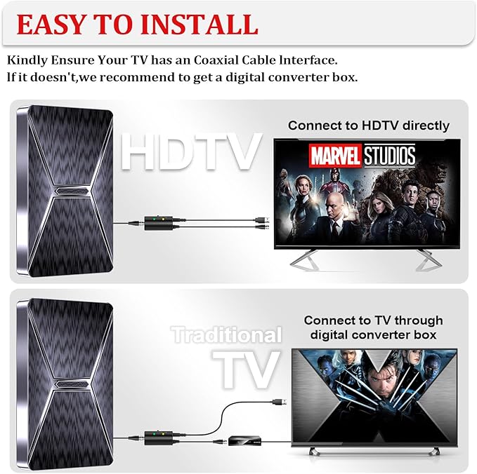 2026 Upgraded Indoor TV Antenna, 3600+ Miles Range HD Digital Antenna for Smart TV, Strongest with Amplified Signal Booster Supports 4K 8K 1080p All TVs- 38FT Coaxial Cable for Local Channels
