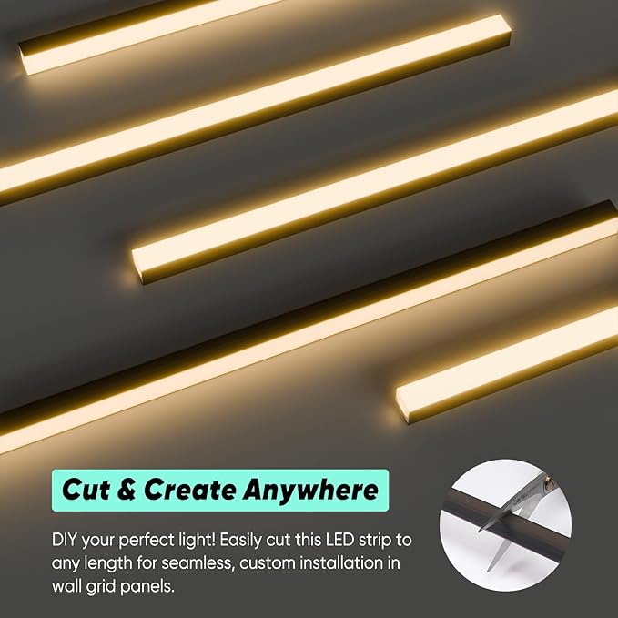 GZBtech Flexible LED Recessed Strip Light for Wood Slat Wall Panels 33FT, 3000K Warm White Cuttable Neon Rope Lighting with Remote Control, Dimmable IP67 Waterproof Black Strip Lights, ETL Listed