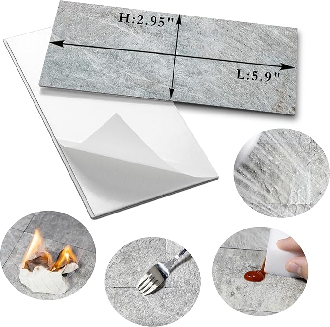 AULIGET 4 Pieces Mountain Rock Peel and Stick Backsplash Wall Tile, 3" x 6" PVC Faux Stone Stick on Tiles for Backsplash Kitchen and Bathroom, 4 Pieces