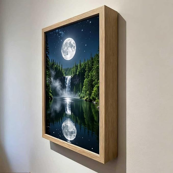 URVIP LED Glowing Photo Frame, 3D Starry-Sky Moon Lake Misty Forest Wall Art, 9x12 Inches Dimmable Light Up Light Painting for Bedroom, Unique Aesthetic Decor, Great Birthday Gift for Women Men