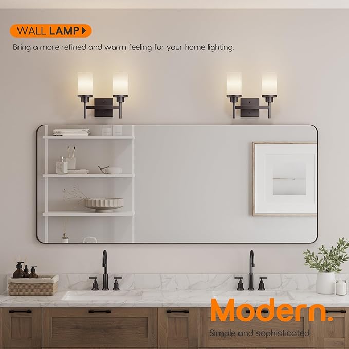AONEON Wall Lights Over Mirror Bathroom Vanity Light Fixtures with White Frosted Glass, Double Wall Sconces for Hallway Entrance, Oil Rubbed Bronze T001ORB-L2