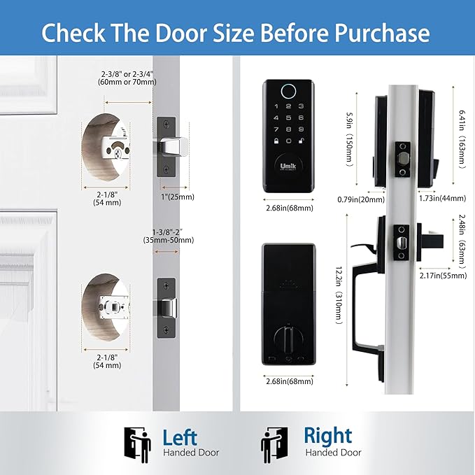UMIK UMIKSMART Fingerprint Smart Door Lock with Heavy Duty Handleset, Keyless Entry Door Lock, Electronic Keypad Deadbolt Locks, App Control for Front Door, Home (Matte Black)