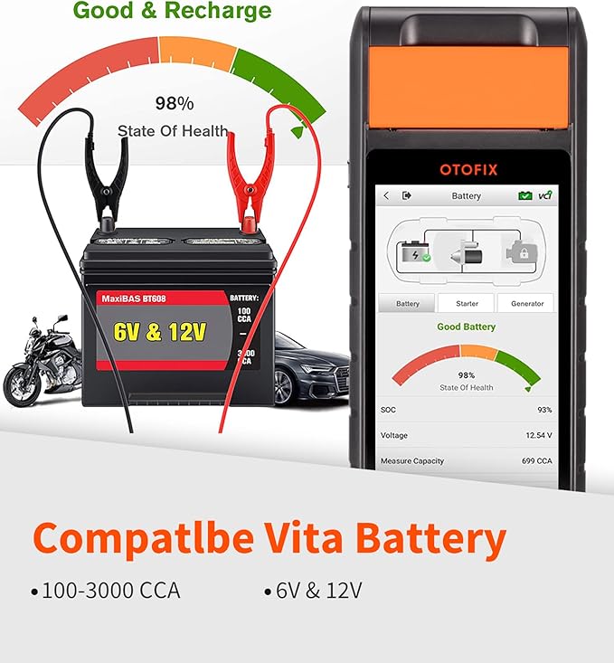 OTOFIX by Autel Professional Battery Tester with VCI connection,All Systems Diagnostic Scanner with Printer, Cold Cranking & Charging Analyser, BMS/ Electric Reset