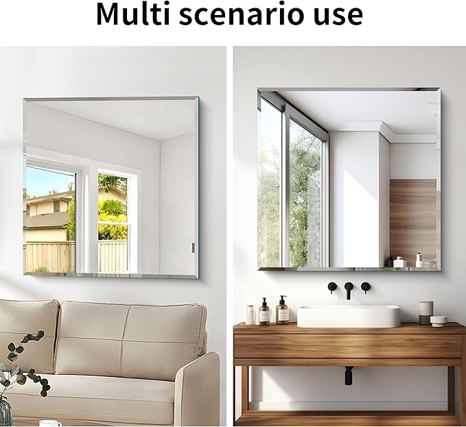 CILIBER Beveled Mirror, 36x36 inch Square Bathroom Mirrors for Wall, 3mm Tempered Glass, Upgraded Shatterproof Frameless Vanity Mirror Over Sink for Bathroom, Bedroom, Living Room and Entryway