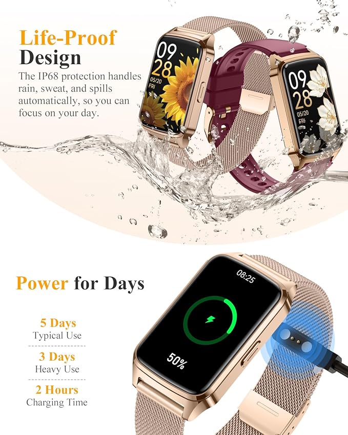 ChronArk Fitness Tracker Watch for Women Men, Step Counter Compatible with iPhone Android, IP68 Waterproof Activity Tracker with Sleep Monitor, 110+ Sports Pedometer (Minimalist, Duskgold, 1.57)