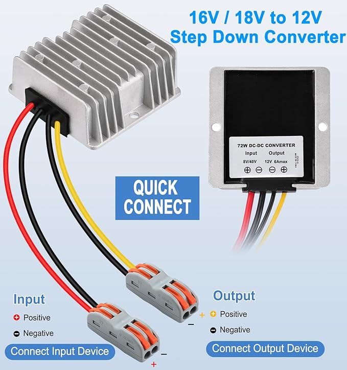 EAGWELL DC 8-40V to 12V Converter 6A 72W Step Down Converter Voltage Reducer IP68 Waterproof Transformer for Golf Cart Truck Boat Vehicle