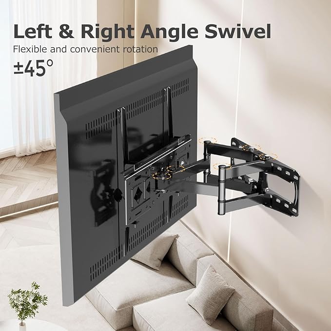 WNJQBY Full Motion TV Wall Mount for Most 26-65 Inch Flat/Curved 4K LED LCD TVs, Rotate Articulating Arms Swivel and Tilt Wall Mount TV Bracket Max VESA 400X400 mm,Fits 12″/16″ Wood Studs