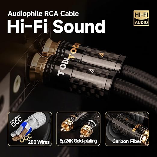 TODN Audiophile RCA Cables 3ft with Silver-Plated-OCC Core HiFi RCA Audio Cable Male to Male for Home Stereo System (3ft/1m, 1 Pair)