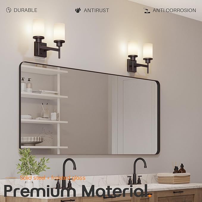 AONEON Wall Lights Over Mirror Bathroom Vanity Light Fixtures with White Frosted Glass, Double Wall Sconces for Hallway Entrance, Oil Rubbed Bronze T001ORB-L2