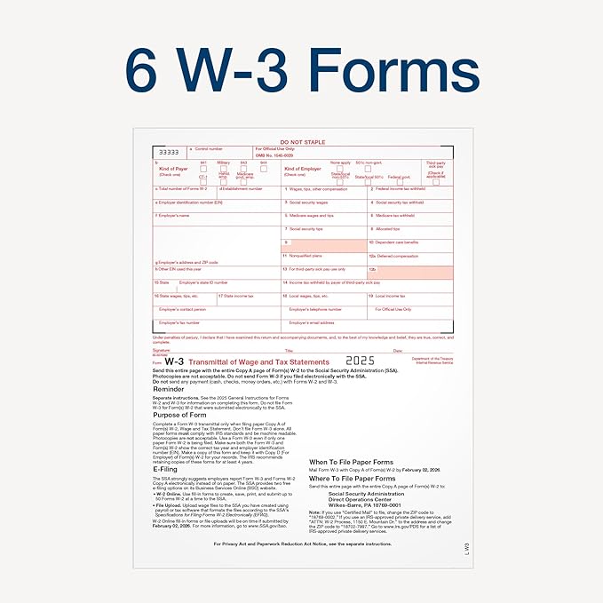 Adams W-2 Forms 2025, 6-Part Kit for 50 Recipients, Includes 6 W-3 Forms, QuickBooks Compatible, eFile Access and Printing Through Adams Tax Forms Helper Software (1017239)