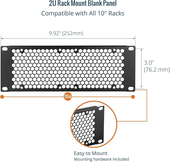 Tecmojo 2 Pack Vented 2U Blank Rack Mount Panel, Steel Patch Panel Filler - Image 4
