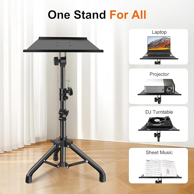 GrowDaily Projector Stand,Projector Laptop Stand Tripod Laptop Tripod Stand Height 24.4" To 46" Laptop Floor Stand For Dj Equipment, Outdoor Movies, Office, Home, Stage Or Studio (Black)