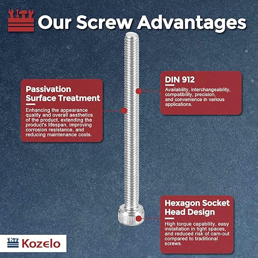 Kozelo 60pcs Socket Head Cap Screws - [M4-0.7 x 50mm] 304 Stainless Steel Allen Socket Drive for Electrical Motor 3D Printing Fan Engine Replacement Use, Silver