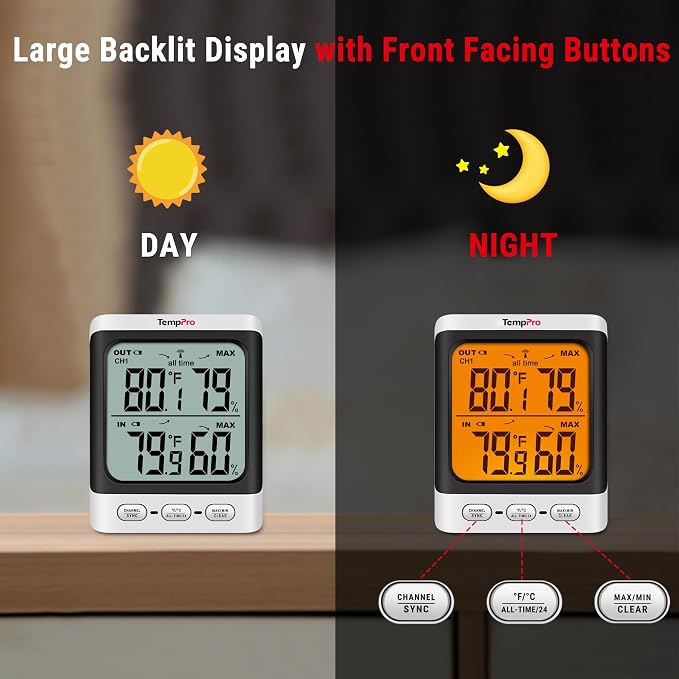 TempPro Indoor Outdoor Thermometer Wireless, 500 ft Outside Thermometer - Image 4