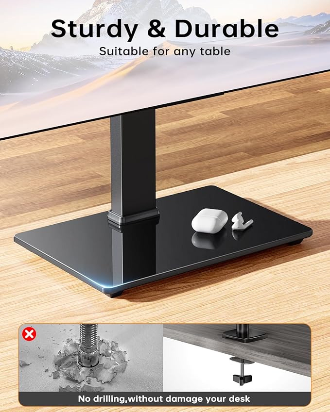 Dual Monitor Stand, FreeStanding Desk Stand for Two 13-32 inch Screens, Vertical Monitor Riser with Swivel, Tilt, Rotation, 4 Height Options, Holds One (1) Screen Up to 77Lbs, VESA 75x75mm/100x100mm