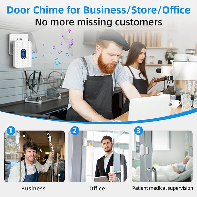 Wireless Door Chime, Daytech Door Sensor Alarm with 5 Volume for Bussiness Store Office Home When Entering, Door Ring Bell Alert 3 Transmittlers + 3 Receivers