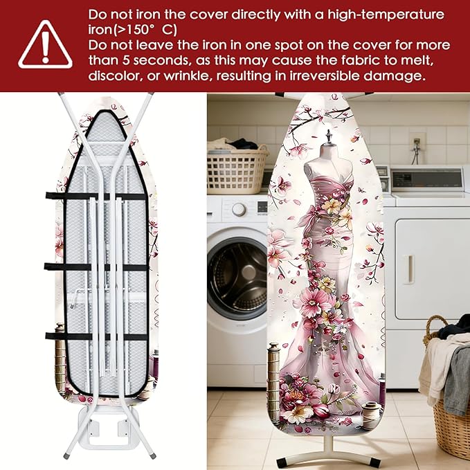 Nuxovilar Ironing Board Cover Needle Cotton 15x54 Inches | Ironing Board Cover and Pad Floral Dress Form Needle Cotton for Craft Room, Laundry Area, Home