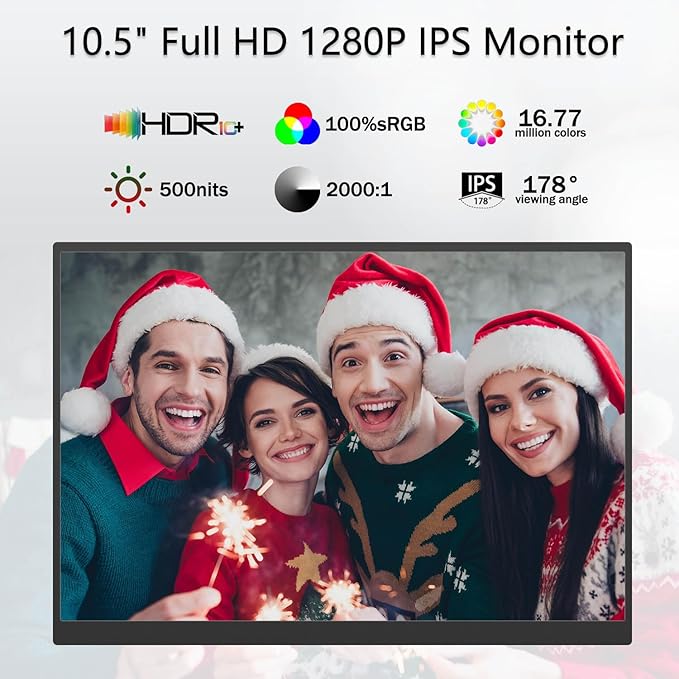 Viyivwine Portable Monitor 10.5'' 1920x1280 Second External Monitor for Laptop 3:2,100％sRGB,w/45° Adjustable Stand,HDMI USB-C Computer Display for Laptop PC Phone Mac