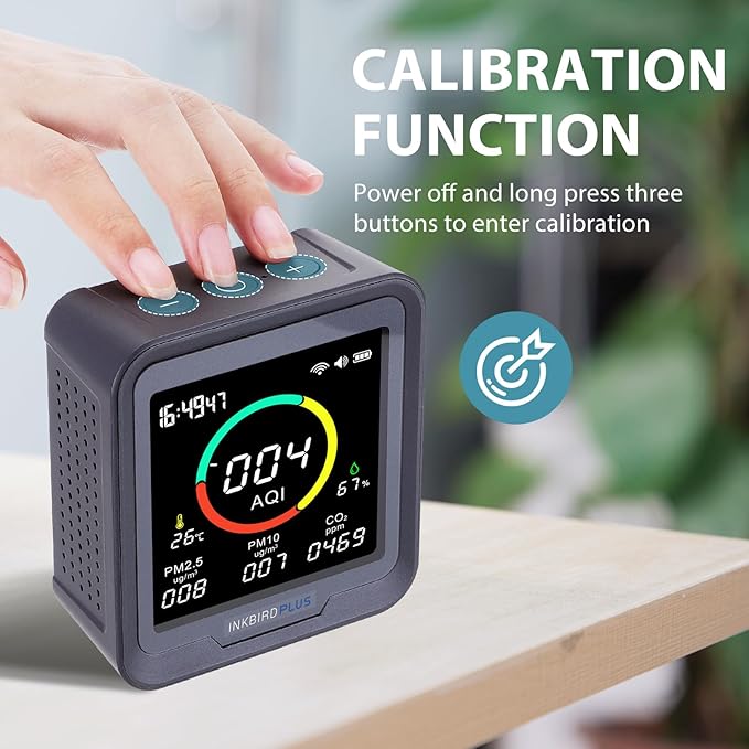 INKBIRDPLUS NDIR Co2 Monitor, Indoor Air Quality Monitor Battery Powered, Detector for Co2, Pm2.5, Pm10, Aqi, Temperature & Humidity,6-in-1 Carbon Dioxide Detector Meter for Home, Grow Tent Etc.