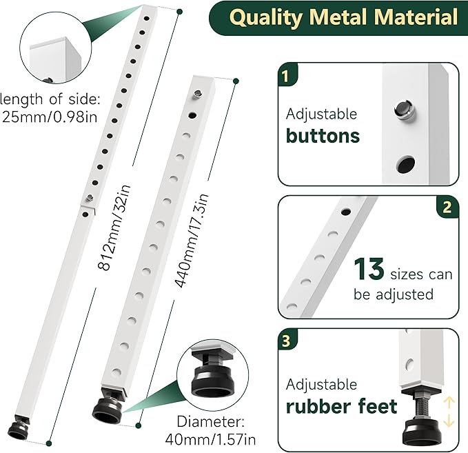 WooFog Adjustable Window Security Bars Vertical, Heavy Duty Sliding Patio Glass Door Lock Bar with Rubber Feet, 17-32 inch Window Safety Stopper for Up and Down Windows -White 1 PCS Patented