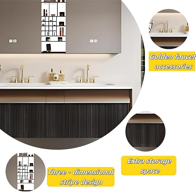 Bathroom Vanity with Double Sink - Bathroom Cabinet Vanity Including Grille Shaped Panel | Bathroom Vanity Double Sink, Soft Light LED Lights & Smart Defogging Mirror (Mirror Cabinet, 84IN)