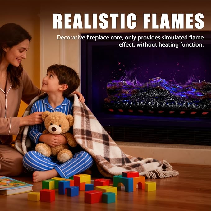 Electric Fireplace Logs Realistic Flame Effect with Candle LED Flame Light USB Powered Electric Fireplace Insert Log Remote Control Home Decoration 16 Inches