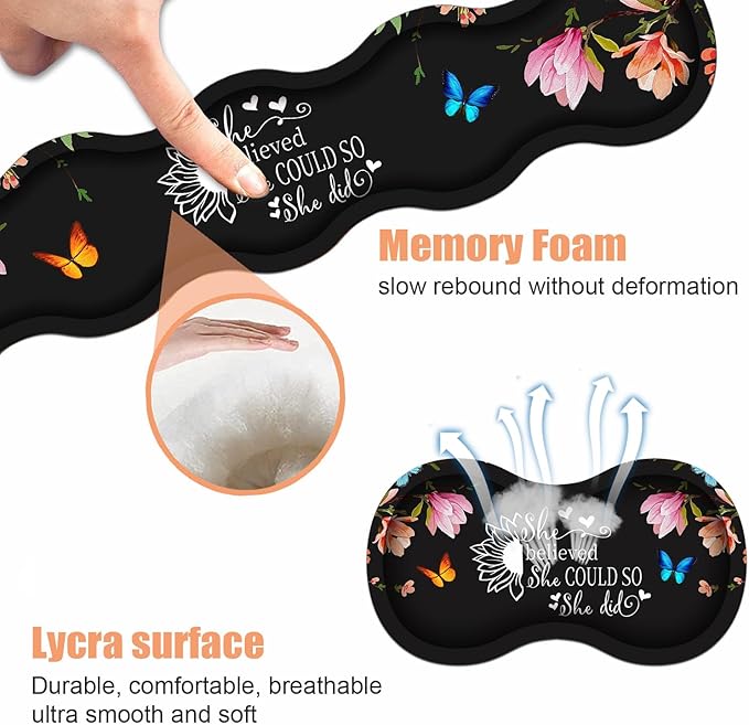 Ergonomic Keyboard Wrist Rest & Mouse Pad Wrist Rest Set, Large Gaming Desk Mat 31.5"x 11.8" with Memory Foam, Easy Typing Pain Relief for Home & Office, Floral Quote She Believed She Could So She Did