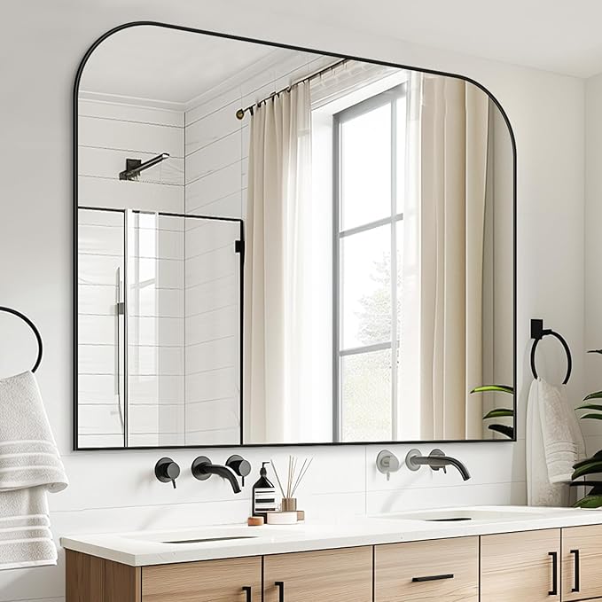 Bathroom Mirror, Wall Mirrors, Black Metal Framed Wall-Mounted Mirrors, Bathroom Vanity Mirror for Over Sink, Living Room, Bedroom, Entryway, 48x40 Inch, Black