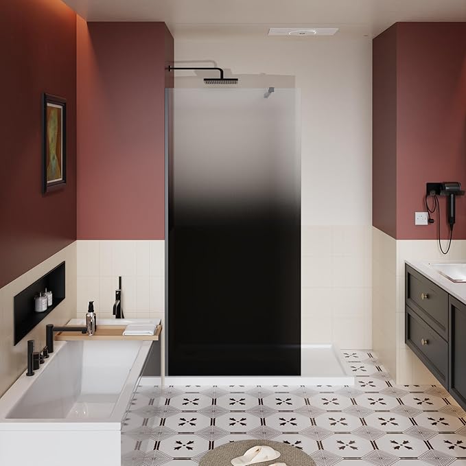 Goodyo 34"- 46" x 72" Glass Shower Door Clear Tempered Glass Panel Fixed Shower Screen for Walk-in Bathroom Matte Black Finish (34" W x 72" H Privacy Black)
