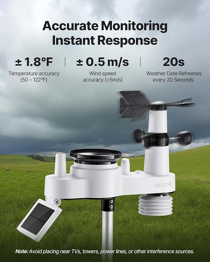 VEVOR 7-in-1 Wireless Weather Station, 7.5-Inch VA Display, Solar Powered - Image 3