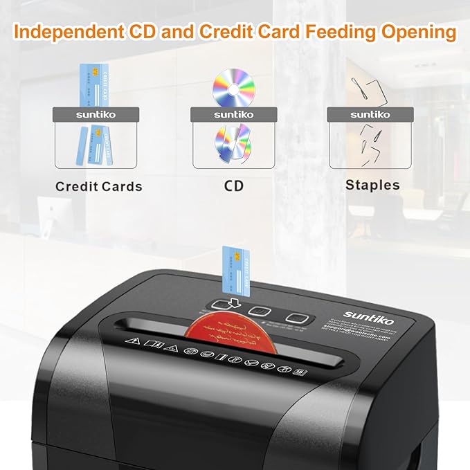 Suntiko Paper Shredder, 18-Sheet Cross Cut Level P-4, Shred Paper/Credit Card/CD, with Large Pull Out Bin，Insert Auto Jam Proof System Shredder for Home&Office
