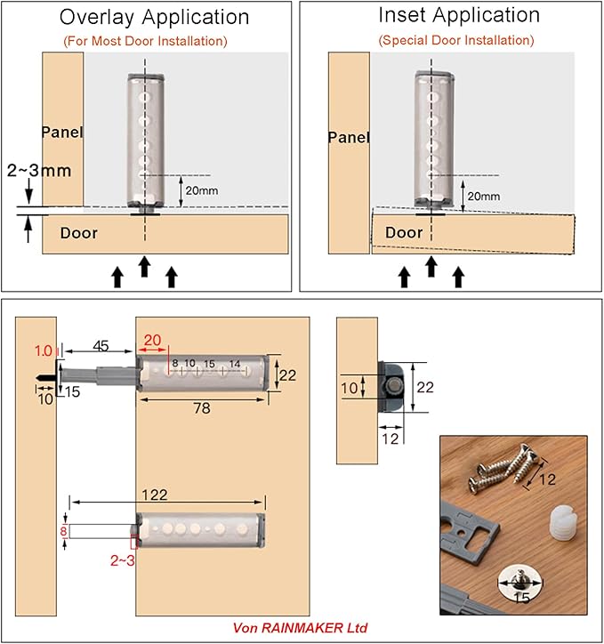 Push to Open Door Catches for Kitchen Cabinet Cupboard Wardrobe Automatic Spring Flap Touch Latch for Screw Fixing Pack of 10