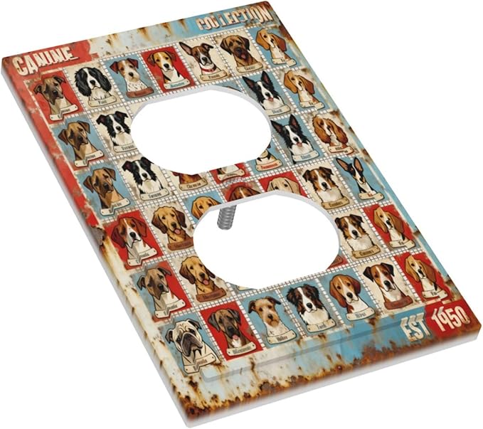 Bvtewkhz Dogs Funny Puppy Pets Vintage Duplex Outlet Decorative Outlet Covers Light Switch Plate Electrical Receptacle Switchplate For Bathroom Kitchen Bedroom