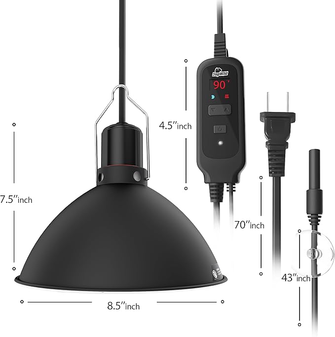 REPWILD Reptile Light Fixture with Dimming Thermostat, 8.5 Inch Deep Dome Lamp Fixture with Temperature Controller for Bearded Dragon, Turtle, Snake and Lizard Tanks, Max 150W