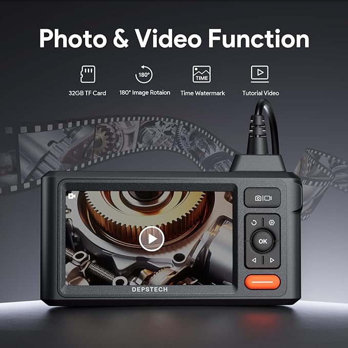 DEPSTECH Inspection Endoscope Camera with Lights: 1080P Triple Lens Snake Camera with 5" Screen and 16.5FT Flexible Cable, Waterproof Industrial Borescope Tool for Auto, Wall, Sewer, Pipe, Mechanics