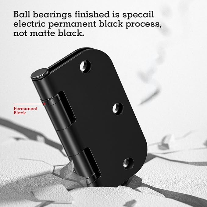 3 Pack Rounded Matte Black Door Hinges 3.5 Inch 5/8" Radius No Squeak Ball Bearing Interior 3-1/2"Flat Iron Bifold Residential Standard Bedroom Indoor for Doors 3 ½" Hardware Control House Home Decor