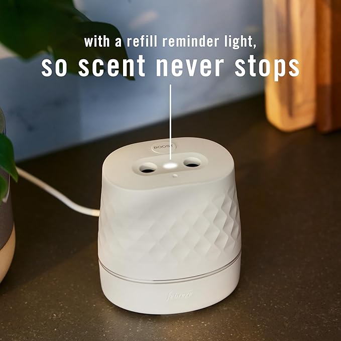 Febreze Plug Scent Booster in White, Continuous Scent Device Oil Diffuser, Compatible with Febreze Air Freshener Plug in Refills