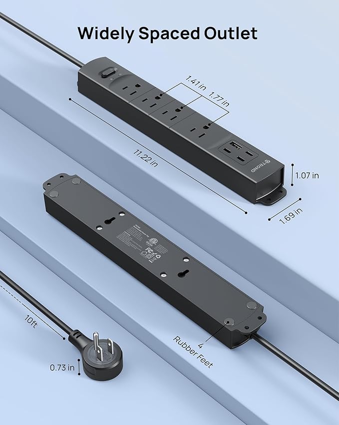 TROND 360° Rotating Plug Surge Protector, Power Strip with USB Ports, 3 USB C and 1 USB A, 1440 Joules, ETL Listed, 1625W, Wall Outlet Extender, 10ft Extension Cord for Home Office Dorm, Black
