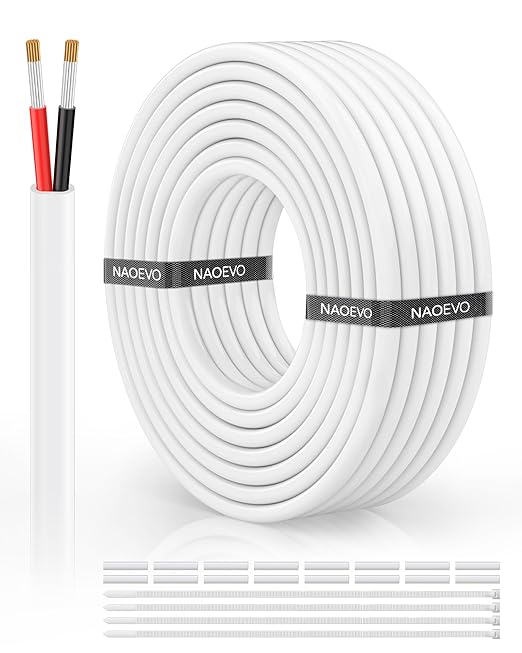 NAOVEO 14 Gauge Wire 2 Conductor Electrical Wire, 14 AWG Stranded PVC Tinned Copper Cable, Flexible/Low Voltage Automotive Wiring for LED Lamps, Marine, Speaker, Appliances (30FT)